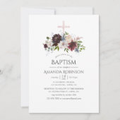 Burgundy en Blush Floral Baptism of Christening Kaart (Voorkant)