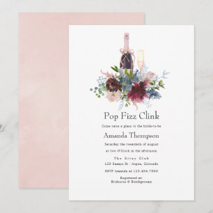 Burgundy en Blush Floral Bridal Pop Fizz Clink Kaart