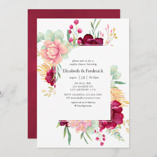 Burgundy en Blush Floral Couples Shower Kaart