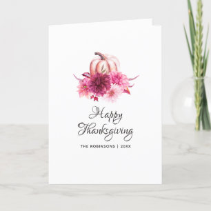 Burgundy en Blush Floral Thanksgiving Foto Feestdagen Kaart