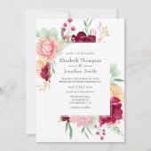 Burgundy en Blush Floral Wedding Kaart (Voorkant)