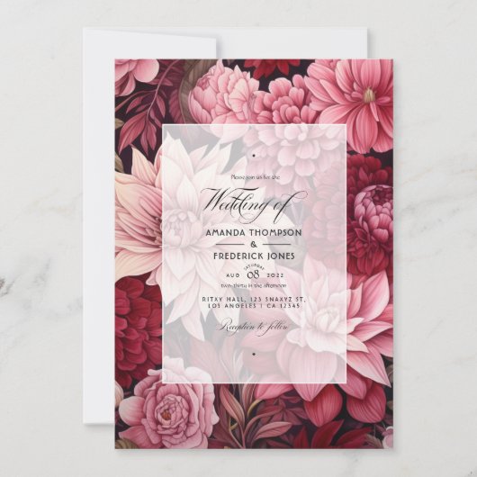 Burgundy en Blush Floral Wedding Kaart (Voorkant)