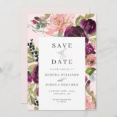 Burgundy en Blush Floral Wedding Save the Date (Voorkant / Achterkant)