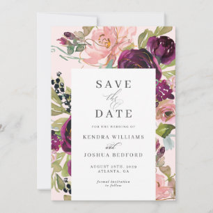 Burgundy en Blush Floral Wedding Save the Date