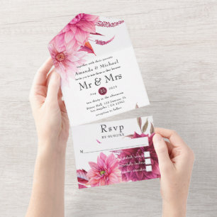 Burgundy en Blush Herfst Huwelijk All In One  Uitnodiging