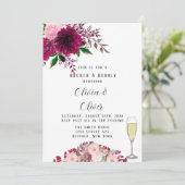 Burgundy en Blush Pink Peony Brunch en Bubble Kaart (Staand voorkant)