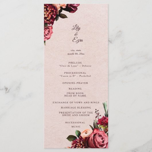 Burgundy en Blush Plat Programma (Voorkant)