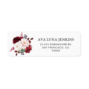 Burgundy en Blush Roze Bloemendecoratie Retouradre Etiket