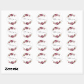 Burgundy en blush rozen bruiloft bedankt ronde sticker (Vel)