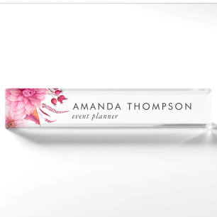Burgundy en Blush Waterverf Bloemen Naambordje