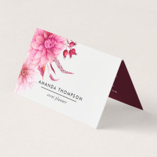 Burgundy en Blush Waterverf Bloemen Visitekaartjes