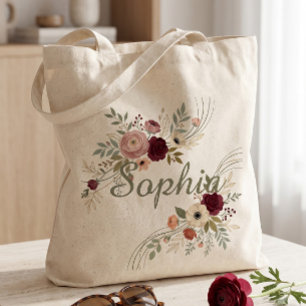 Burgundy en Blush Waterverf Bloemstuk Persoonlijk Tote Bag