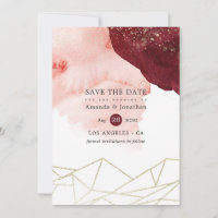 Burgundy en Blush Waterverf Geometrische Trouwdag