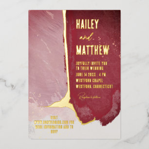 Burgundy en Dusty Pink Waterverf Wedding Folie Uitnodiging
