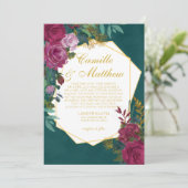 Burgundy en Emerald Wedding Invitation Kaart (Staand voorkant)