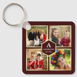 Burgundy en Gold 4 Afbeeldingen Familie Foto Colla Sleutelhanger