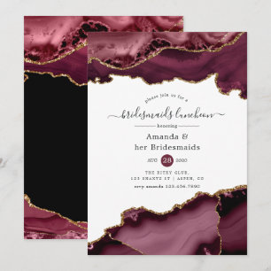 Burgundy en Gold Agate Bridesmaids Luncheon Kaart