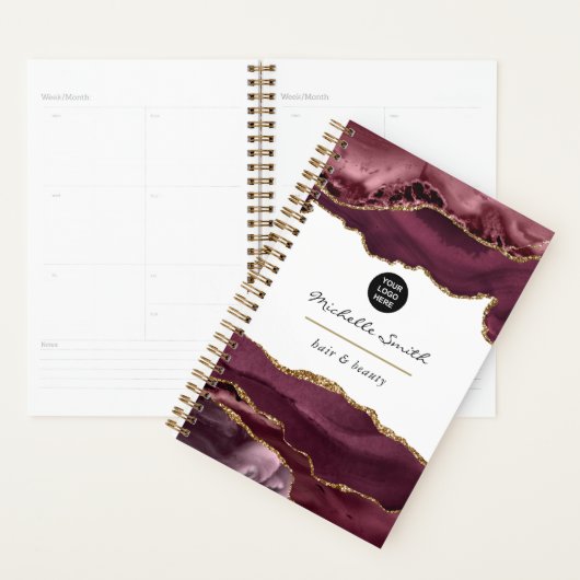 Burgundy en Gold Agate Precious Stone Business Planner (Display)