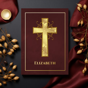 Burgundy en Gold Baptism of Christening Filigree Folie Uitnodiging