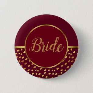 Burgundy en Gold Bride Wedding Button