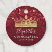 Burgundy en Gold Elegant Roos Quinceanera Bedankjes Labels (Voorkant)