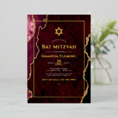 Burgundy en Gold Faux Agate Bat Mitzvah Folie Uitnodiging (Staand Voorkant)