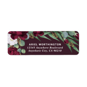 Burgundy en Gold Floral Waterverf neerslagbruiloft Etiket