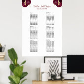 Burgundy en Gold Floral Wedding Seating Chart Poster (Thuiskantoor)