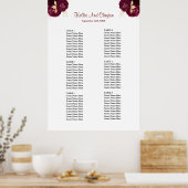 Burgundy en Gold Floral Wedding Seating Chart Poster (Keuken)