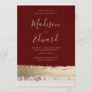 Burgundy en Gold Foil, Elegant Wedding Kaart