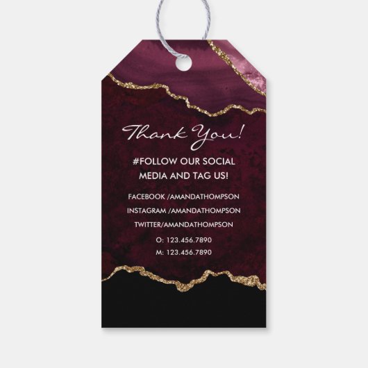 Burgundy en Gold Geode Agate Precious Stone Cadeaulabel (Achterkant)