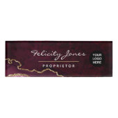 Burgundy en Gold Geode Agate Precious Stone Name Naambadge (Voorkant)