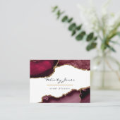 Burgundy en Gold Geode Agate Stone Visitekaartje (Staand voorkant)