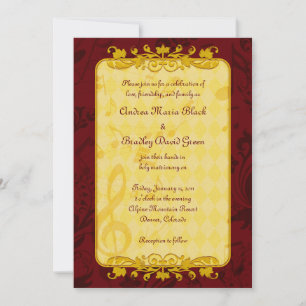 Burgundy en Gold Muzieknoten Wedding Invitation Kaart
