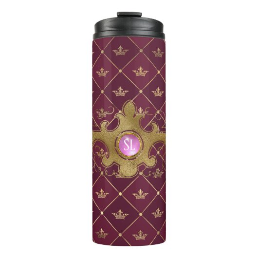 Burgundy en Gold Paris Gemstone Monogram Thermosbeker (Voorkant)