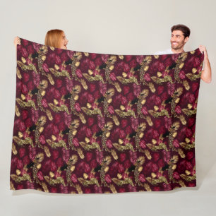 Burgundy en Goud Luipaard Serie Design 12 Fleece Deken