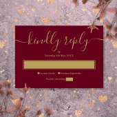 Burgundy en goud moderne minimalistische elegante RSVP kaartje