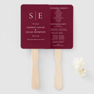 Burgundy En Goud Monogram Huwelijksprogramma Handwaaier