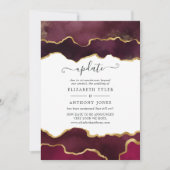 Burgundy en gouden agaat huwelijksupdate kaart (Voorkant)
