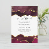 Burgundy en gouden agaat huwelijksupdate kaart (Staand voorkant)