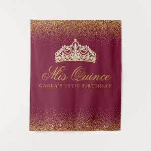 Burgundy en gouden glitter Quinceanera Wandkleed