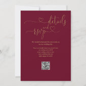 Burgundy En Gouden Hart Script QR Code Trouwdag Kaart (Achterkant)
