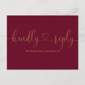 Burgundy En Gouden Hart Script Song Request RSVP Uitnodiging Briefkaart (Voorkant)