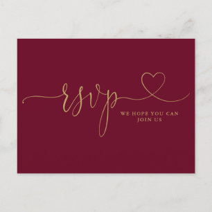 Burgundy En Gouden Hart Script Song Request RSVP Uitnodiging Briefkaart