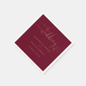 Burgundy En Gouden Hart Script Trouwkaart Servet (Hoek)