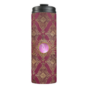 Burgundy en gouden Parijse edelsteenmonogram Thermosbeker