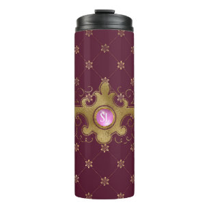 Burgundy en gouden Paris edelsteenmonogram Thermosbeker