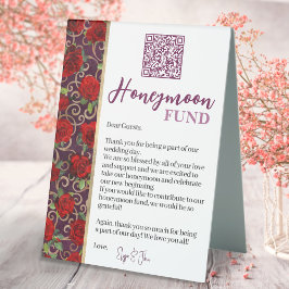 Burgundy en Gouden Rode Rozen QR Code Trouwfonds