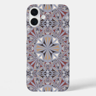 Burgundy en Gray Elegant Pattern iPhone 16 Plus Hoesje