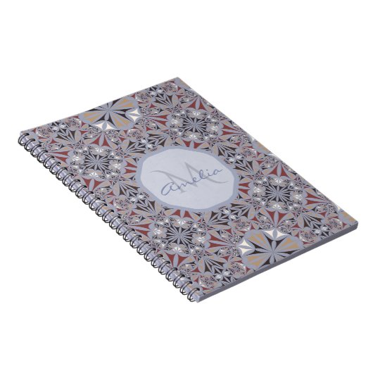 Burgundy en Gray Elegant Pattern gepersonaliseerd Notitieboek (Rechterzijde)